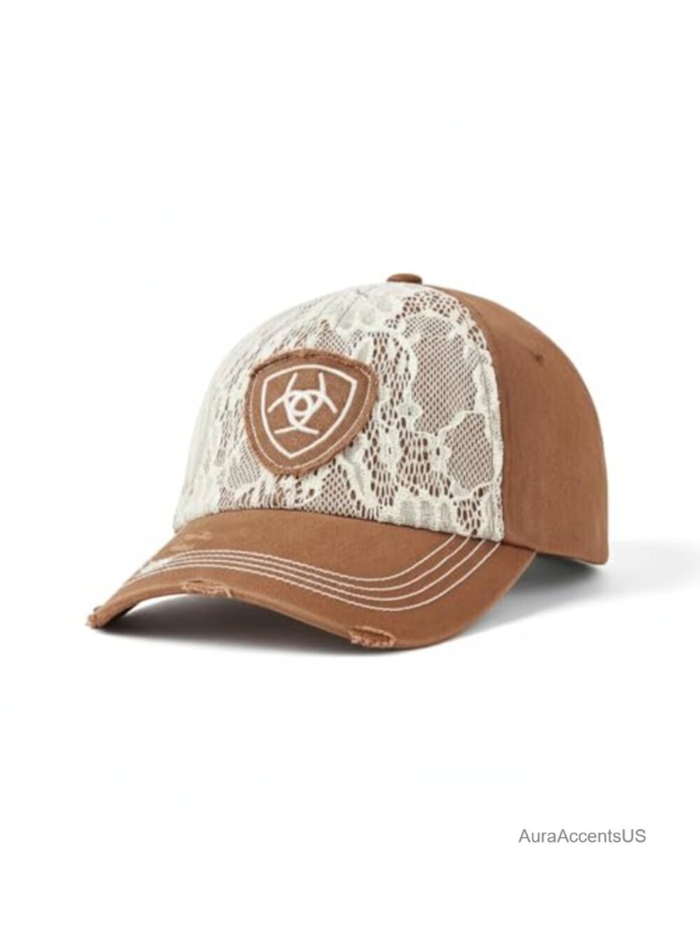 ARIAT Lace Overlay Baseball Cap Frayed Shield Patch Velcro Adjustable